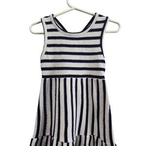 Vince Camuto Girls Navy White Striped Knit Dress Size 4 Bow Back Sleeveless
